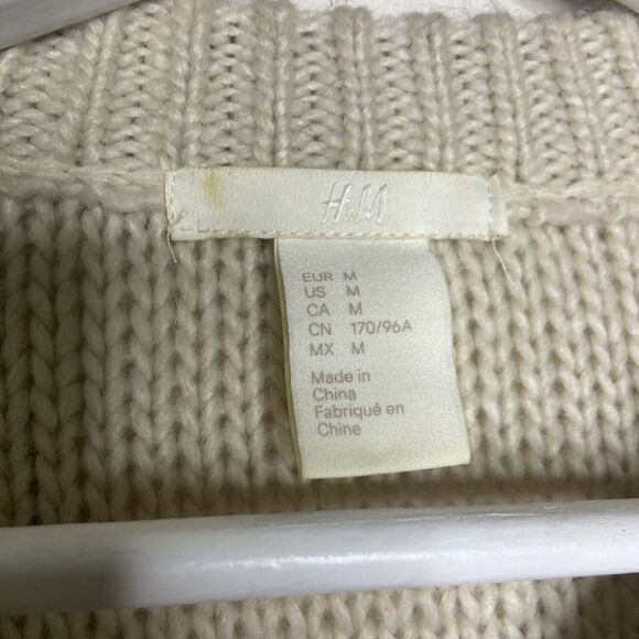 H&M Chunky Knit Slit Hem Slit Cuff Khaki Sweater M - Picture 9 of 9